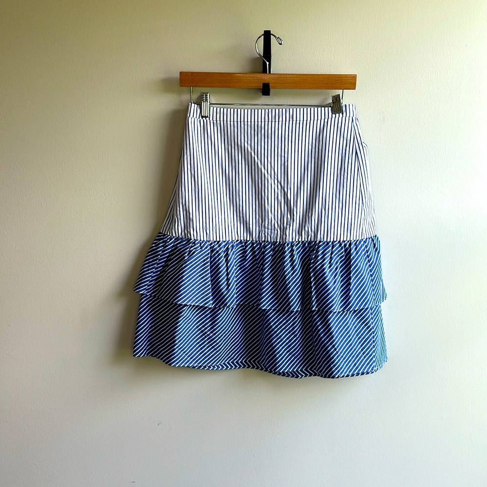 J Crew NWT Striped Preppy Tiered Knee Length Skirt 97% Cotton SZ 4